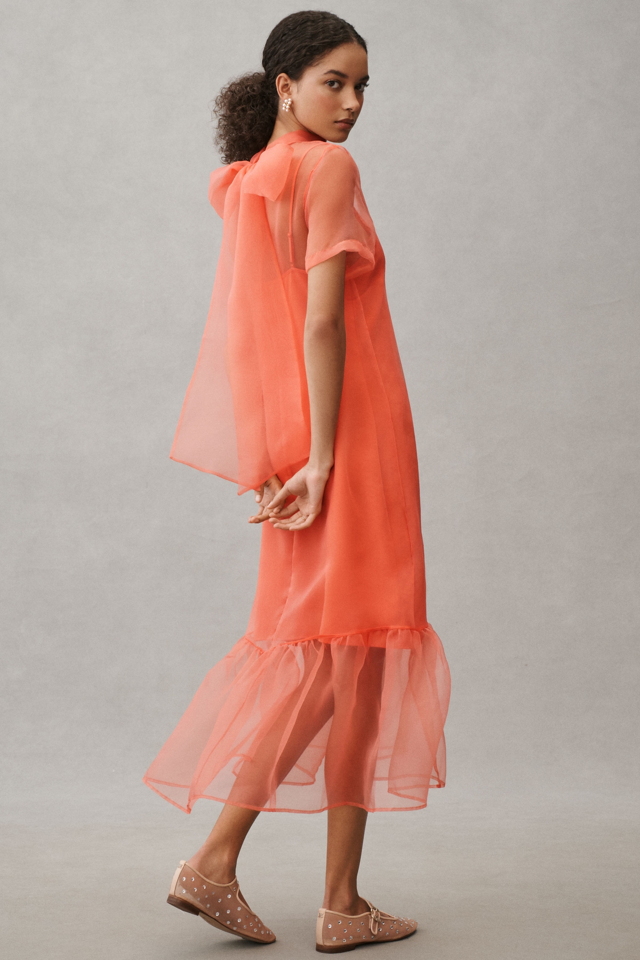 BHLDN Charlotte Short-Sleeve Organza Midi Dress