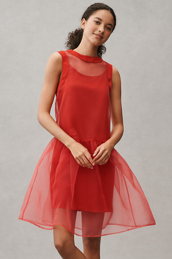 Bhldn Kendall Sleeveless High-neck Organza Mini Dress In Orange