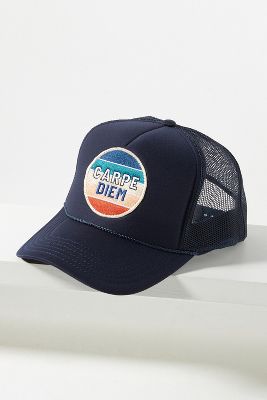 Shop Friday Feelin Carpe Diem Trucker Hat In Blue