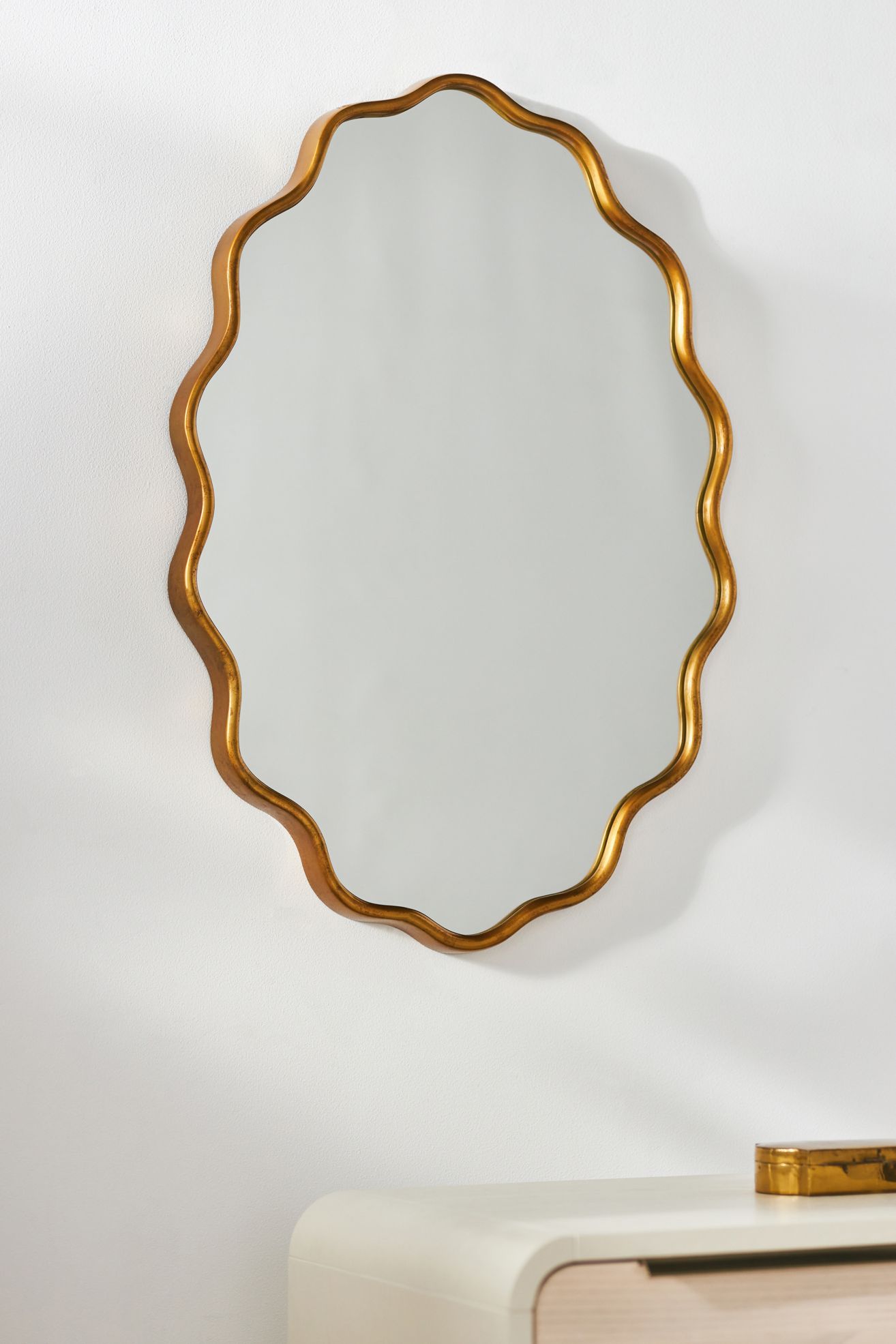 Coquille Scalloped Metallic Oval Wall Mirror - Brass, Standard, One Size