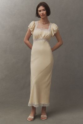 Reformation Clarisse Short-sleeve Floral Silk Midi Dress In White