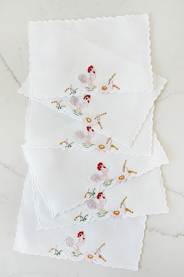 Old Flame Candle Co. Vintage 1920s Embroidered Cocktail Napkins #1