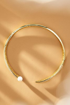 Shop Adina Eden Pavé X Pearl Open Collar Choker Necklace In Gold
