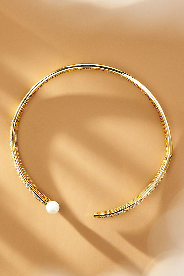 Shop Adina Eden Pavé X Pearl Open Collar Choker Necklace In Gold