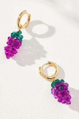 Shop By Anthropologie Beaded Fruit Huggie Drop Earrings In Purple