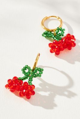 Shop By Anthropologie Beaded Fruit Huggie Drop Earrings In Red