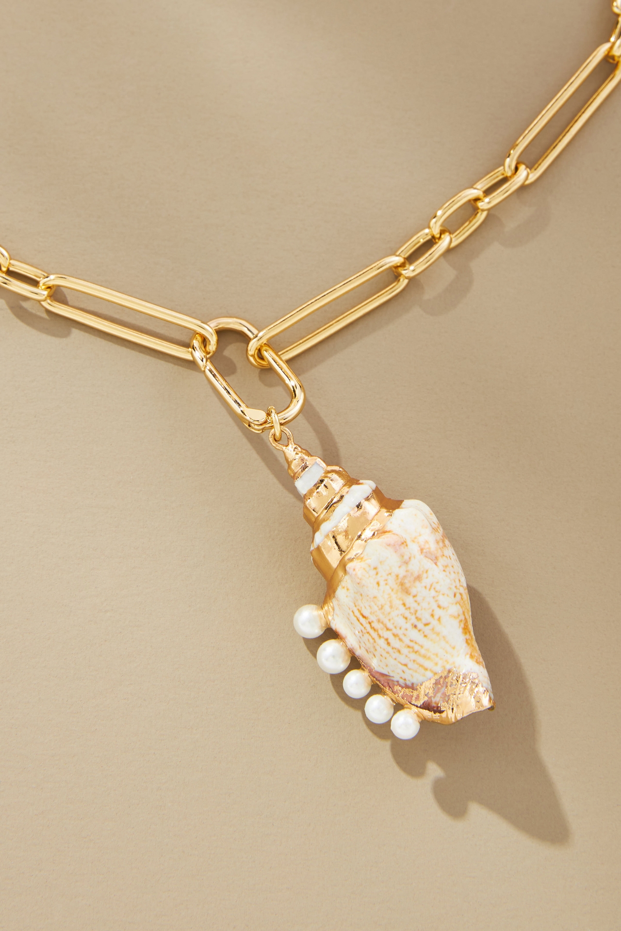 Pearl-Studded Shell Pendant Necklace