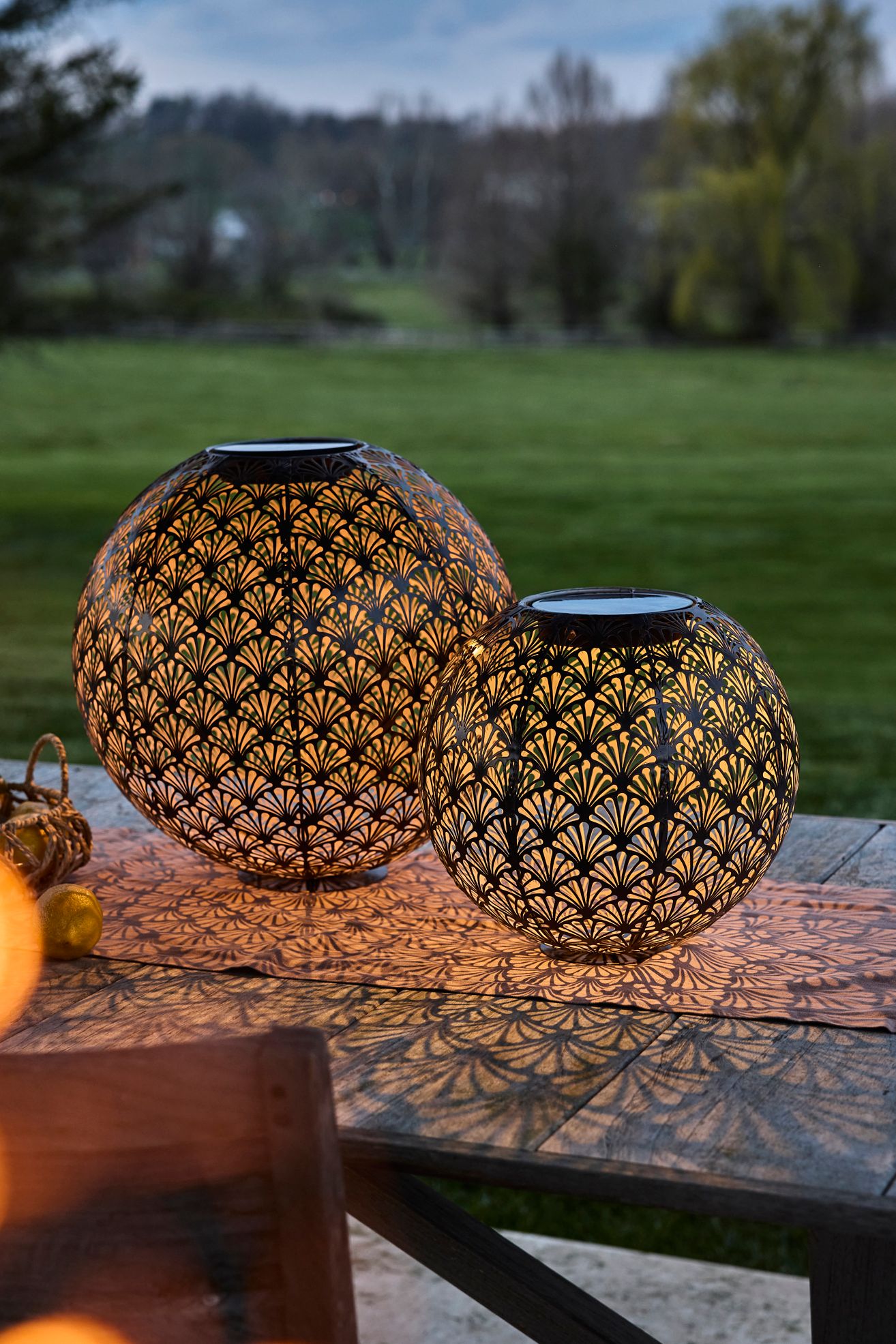 Perforated Fans Metal Solar Lantern - Slate