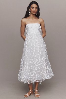 Shop Bhldn Strapless 3d Floral Vine Fit & Flare Midi Dress In White