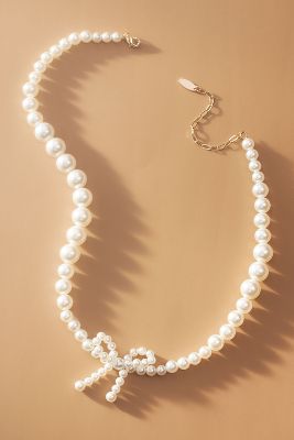Shop By Anthropologie Graduated Pearl Bow Necklace In White