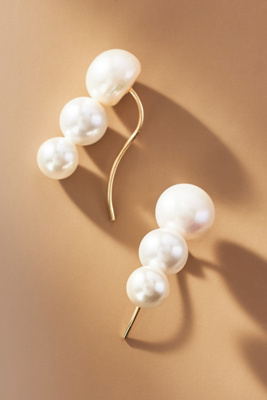 Pearl ear crawler earrings discount