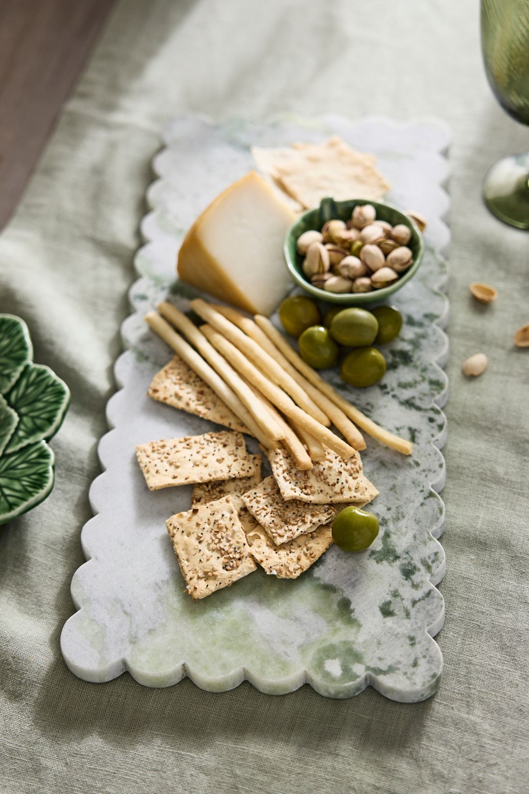 Scalloped Green Marble Serving Board - Multi, Standard, One Size