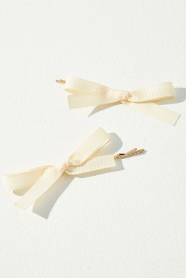 Room Shop Grosgrain Bow Bobby Pins, Set Of 2 In White