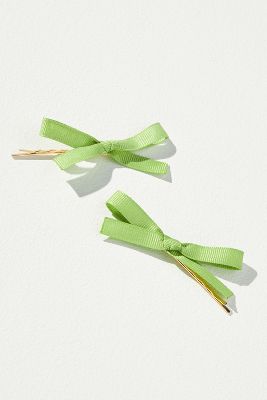 Room Shop Grosgrain Bow Bobby Pins, Set Of 2 In Green