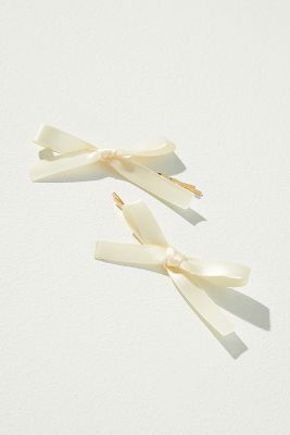 Room Shop Satin Bow Bobby Pins, Set Of 2 In White