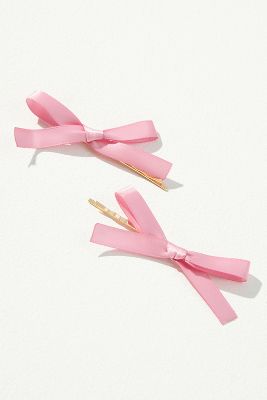 Room Shop Satin Bow Bobby Pins, Set Of 2 In Pink