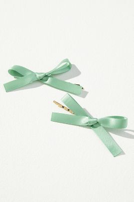 Room Shop Satin Bow Bobby Pins, Set Of 2 In Mint