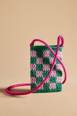 Maison Irem Crochet Phone Baggy Bag In Pink