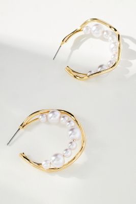 By Anthropologie Pearl-adorned Hoop Earrings In White