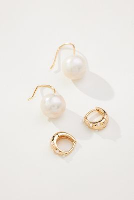By Anthropologie Pivotal Pearl Earrings, Set Of 2 In Gold