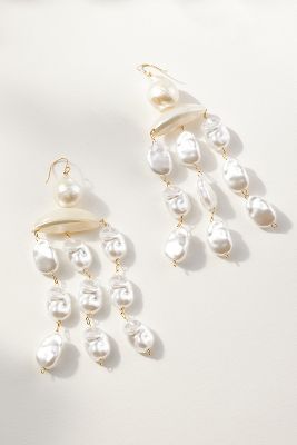 By Anthropologie Pearl Chandelier Drop Earrings In White
