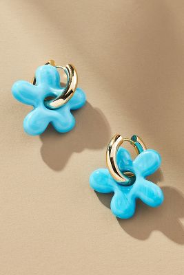 Shop By Anthropologie Floral Icon Huggie Hoop Earrings In Blue