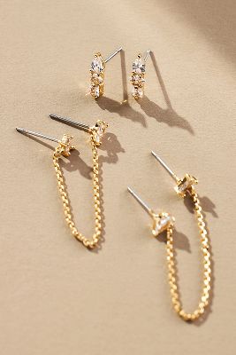 ANTHROPOLOGIE DELICATE CRYSTAL EARRINGS, SET OF 2 