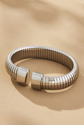 By Anthropologie Chunky Ribbed Stretch Bracelet In Silver