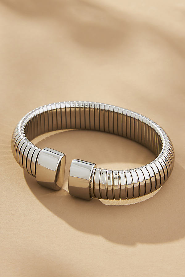 By Anthropologie Chunky Ribbed Stretch Bracelet In Silver
