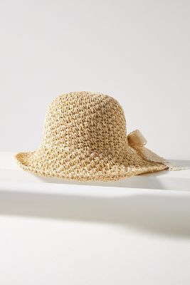 Shop By Anthropologie Lace-tie Straw Bucket Hat In Beige