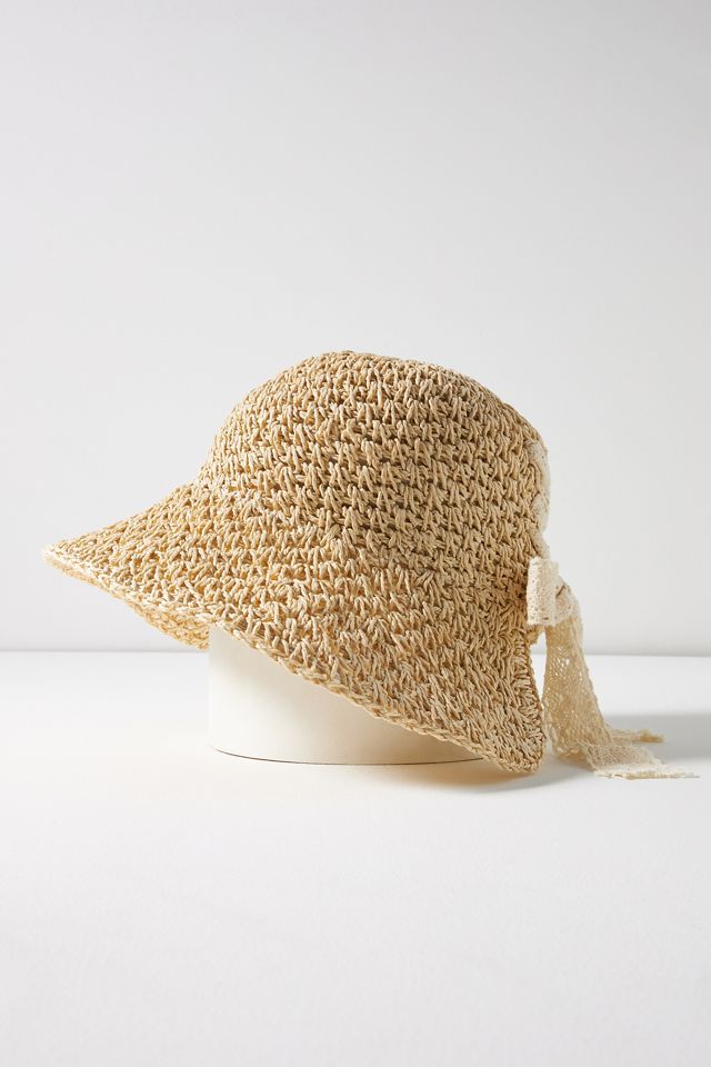 By Anthropologie Lace-Tie Straw Bucket Hat | Anthropologie display picture 1