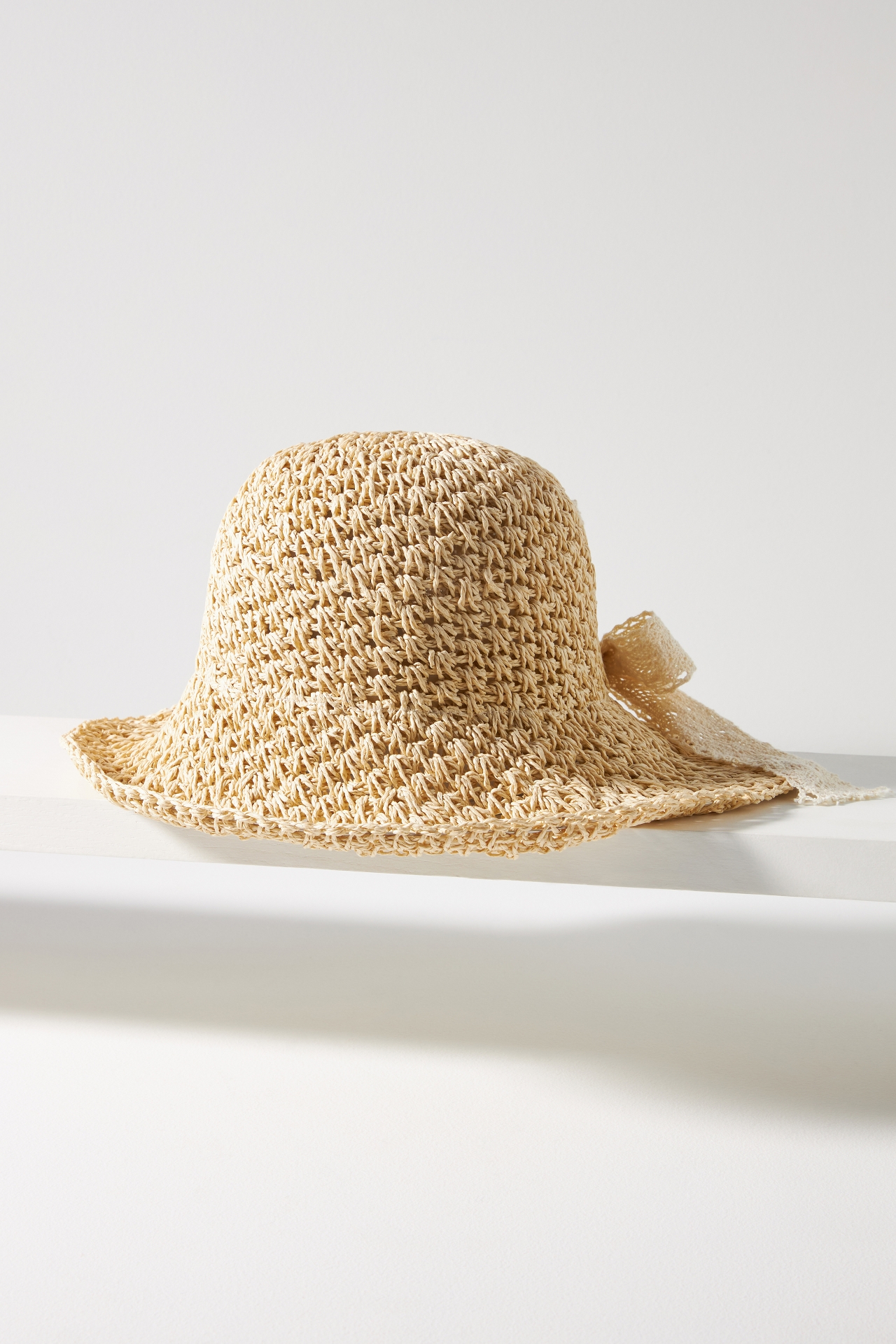 By Anthropologie Lace-Tie Straw Bucket Hat