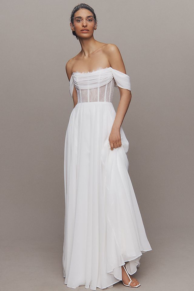 off shoulder corset wedding dress Classic Satin with offering a romantic and elegant silhouette Vintage Medieval Wedding dresses White