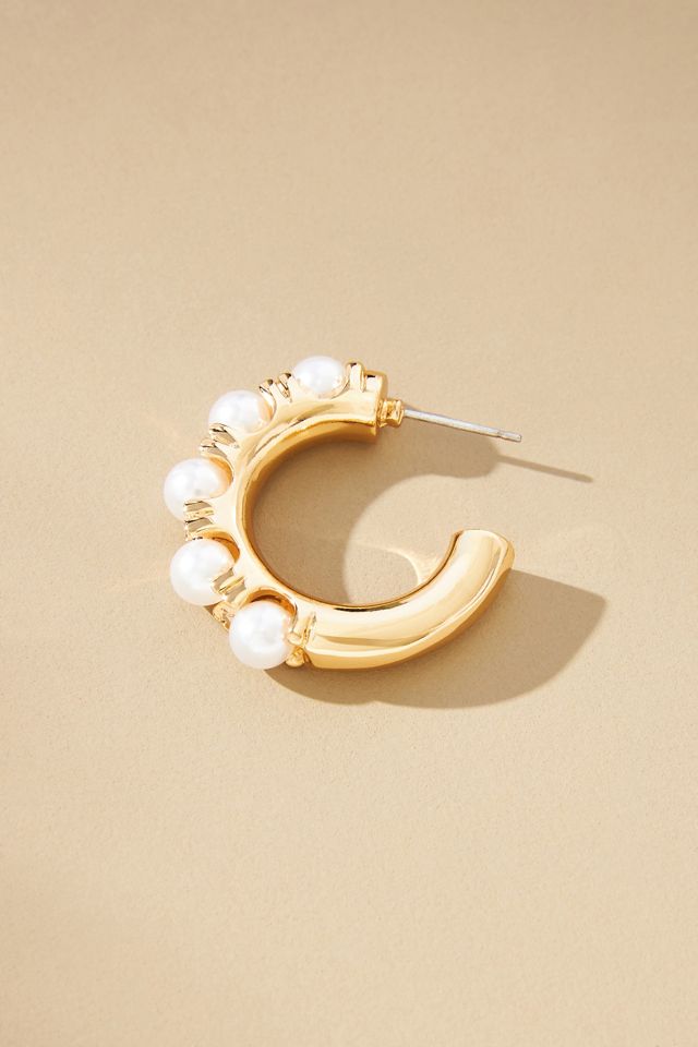Pearl-Embellished Hoop Earrings #1