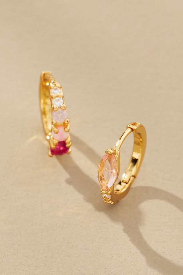 Glassy Stone Huggie Hoop Earrings, Set of 2 #1