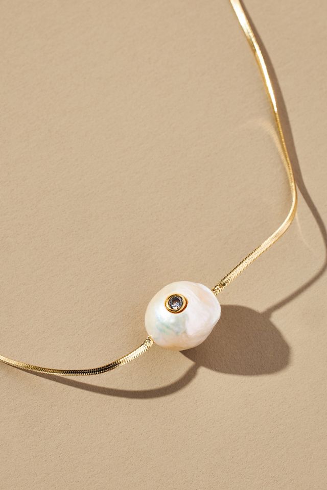 Pearl Slider Herringbone Necklace #1
