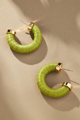 By Anthropologie Small Raffia Hoop Earrings In Green