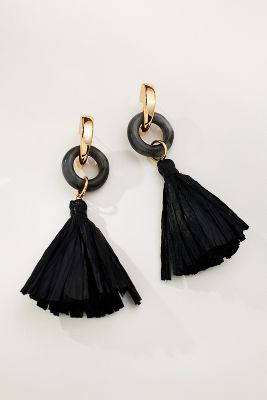 Shop By Anthropologie Enamel Ring Tassel Drop Earrings In Black
