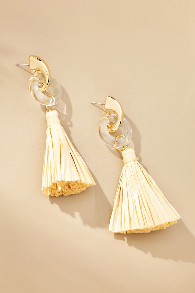Enamel Ring Tassel Drop Earrings by Anthropologie in White