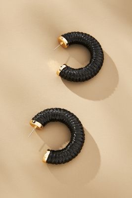 Shop By Anthropologie Large Raffia Hoop Earrings In Black