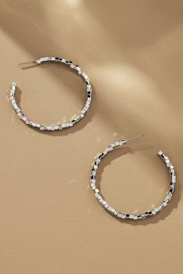 Shop By Anthropologie Mini Block Bead Hoop Earrings In Silver