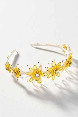 Shop By Anthropologie Positano Beaded Floral Headband In Yellow