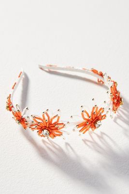 Shop By Anthropologie Positano Beaded Floral Headband In Orange