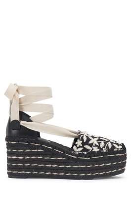 Vince Camuto Women's Tishea Lace-up Espadrille Wedge Sandals In Black,cream