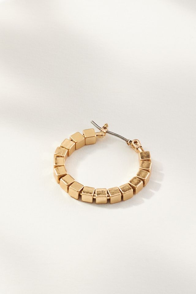 Square Bead Small Hoop Earrings #1