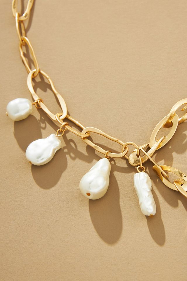 Pearl Charm Chain Link Necklace #1