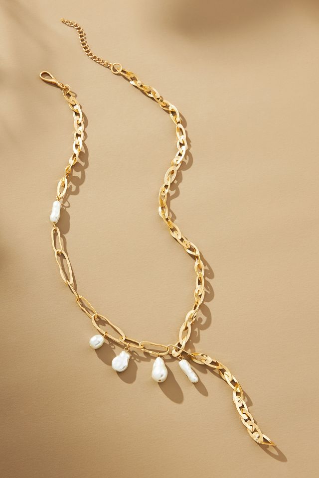 Pearl Charm Chain Link Necklace