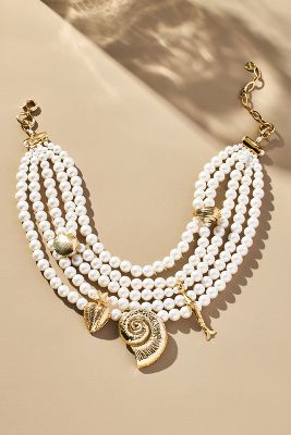 Shop By Anthropologie Layered Pearl Sealife Necklace In White