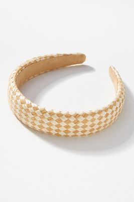 Shop By Anthropologie Raffia Houndstooth Puffy Headband In Multicolor