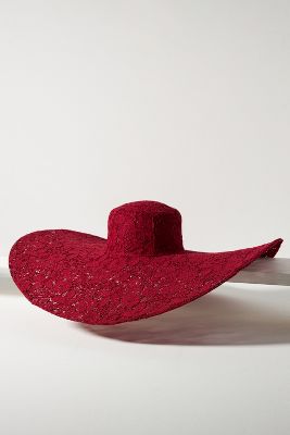 Shop By Anthropologie Soft Lace Floppy Hat In Red
